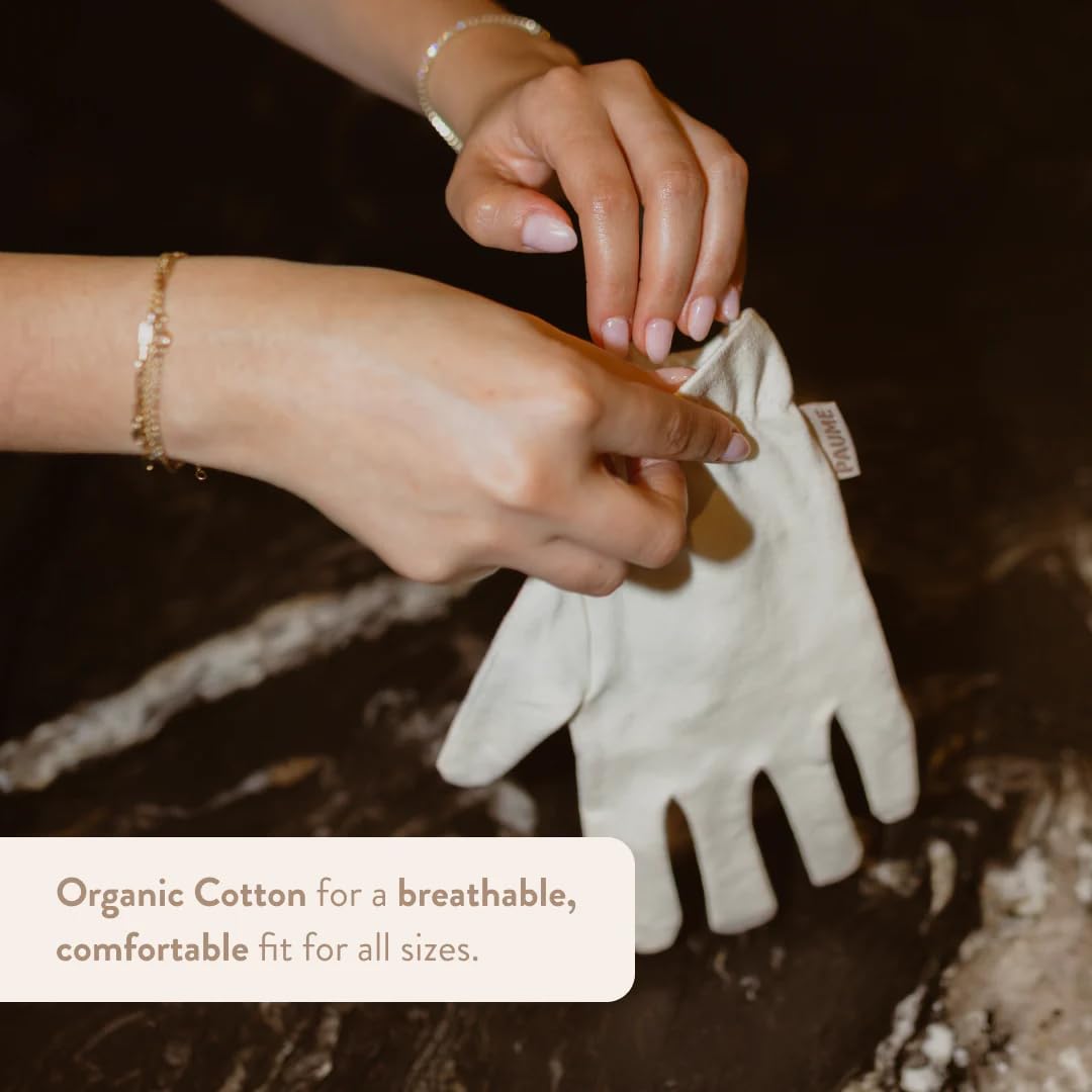 Paume hydration gloves worn on hands showing fit