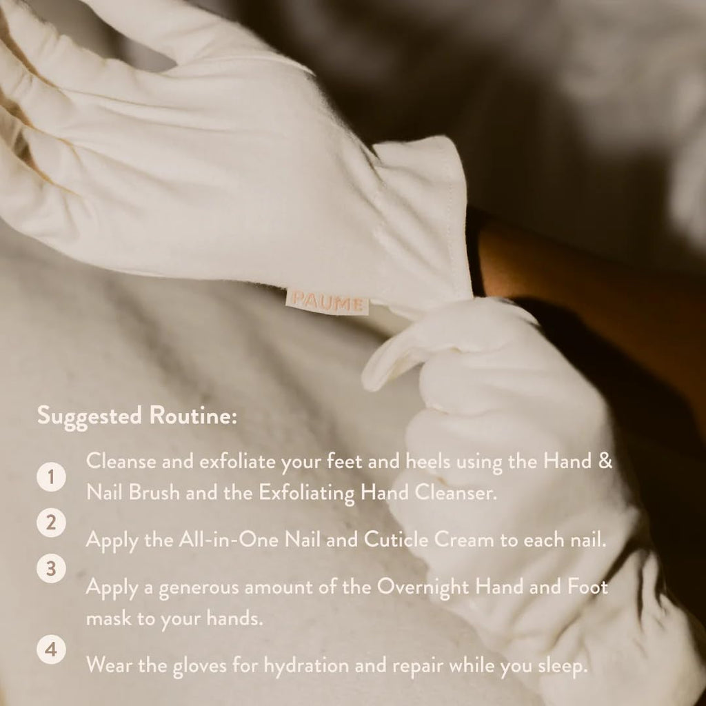 PAUME organic cotton overnight gloves lifestyle application view