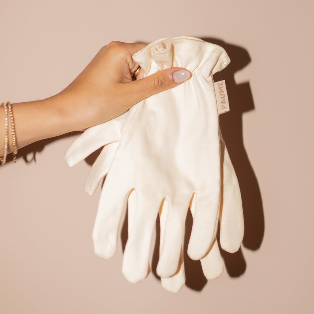Top view of premium Paume skincare cotton gloves