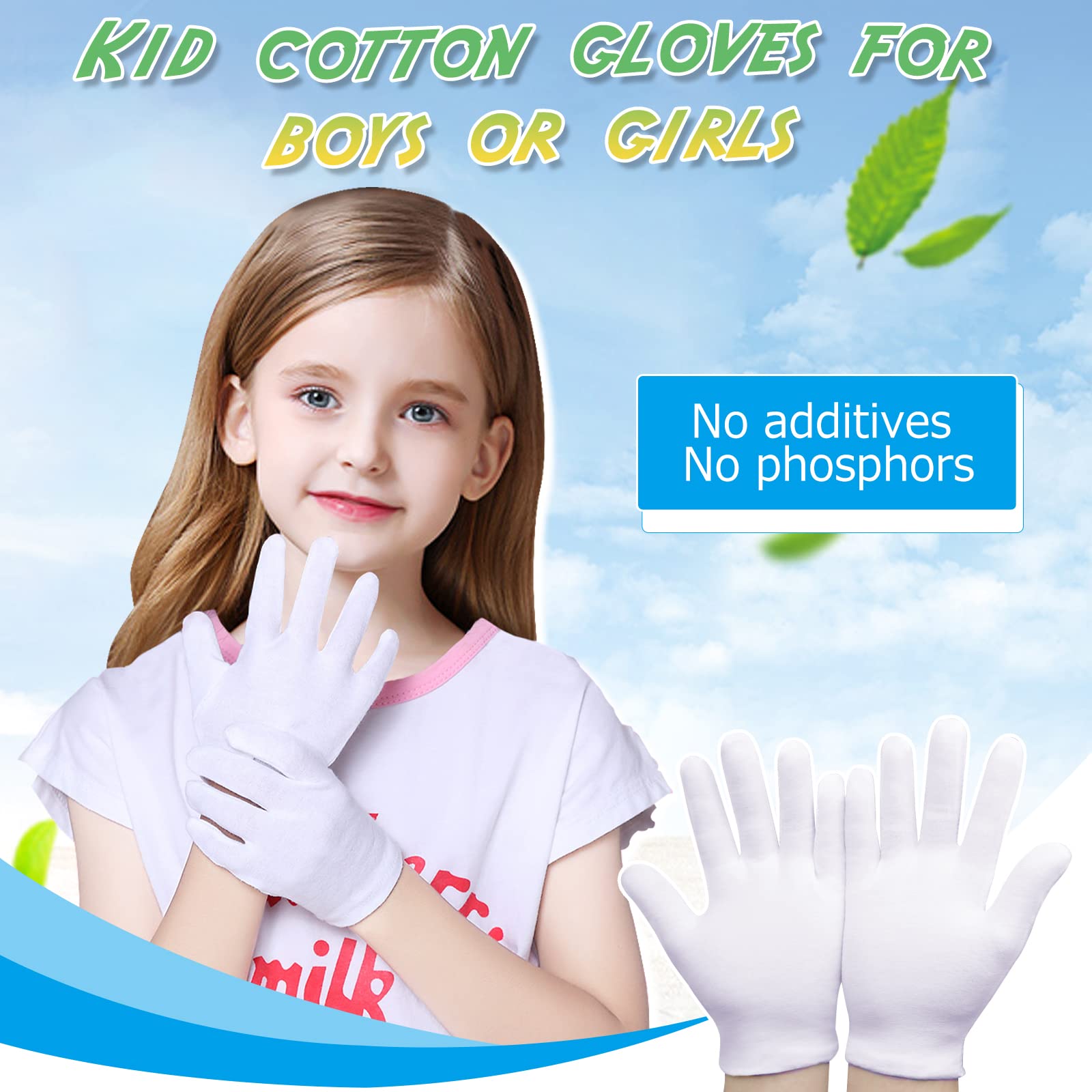 Woman wearing Pangtiku white cotton gloves for dry hands