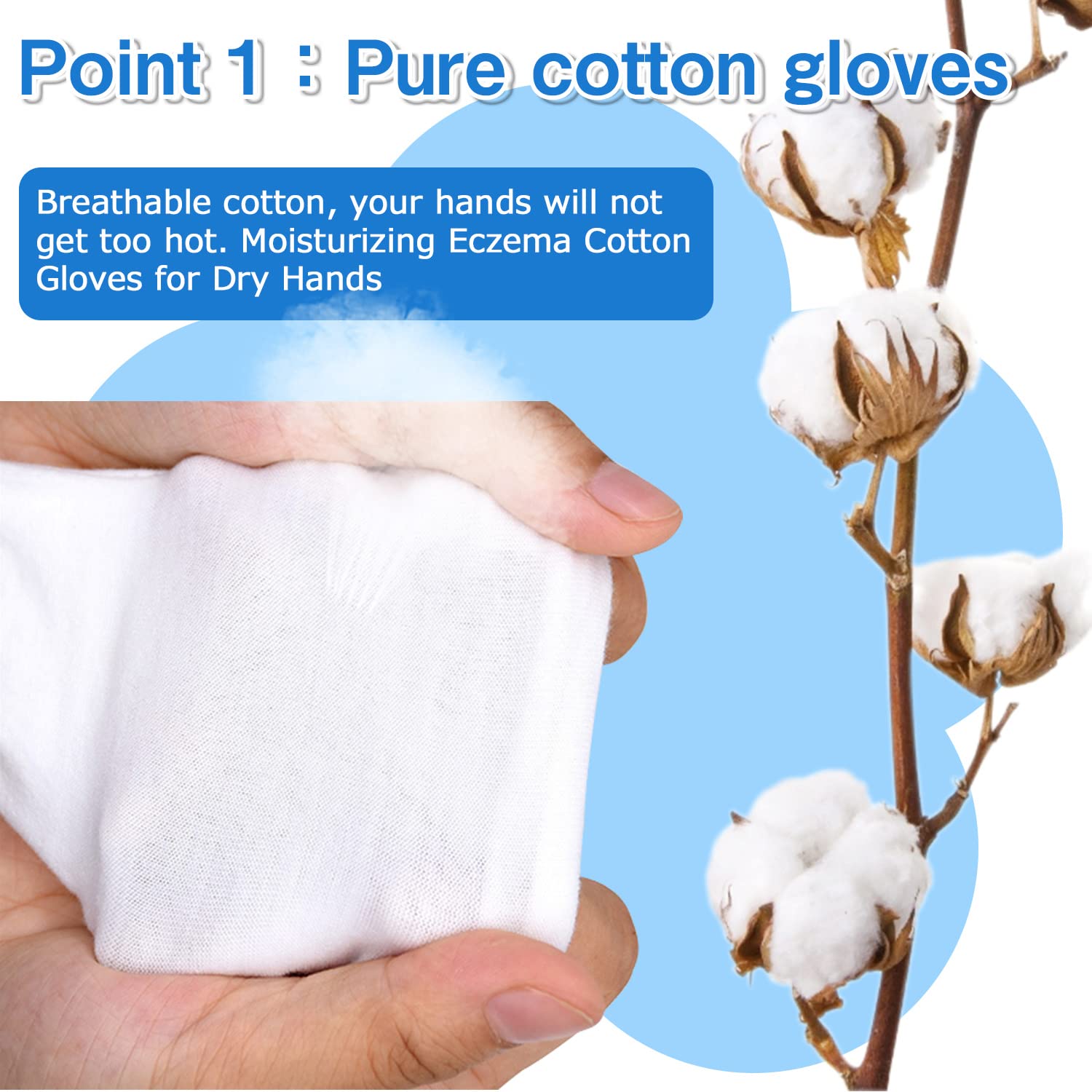 Close up of soft breathable fabric on cotton moisturizing gloves