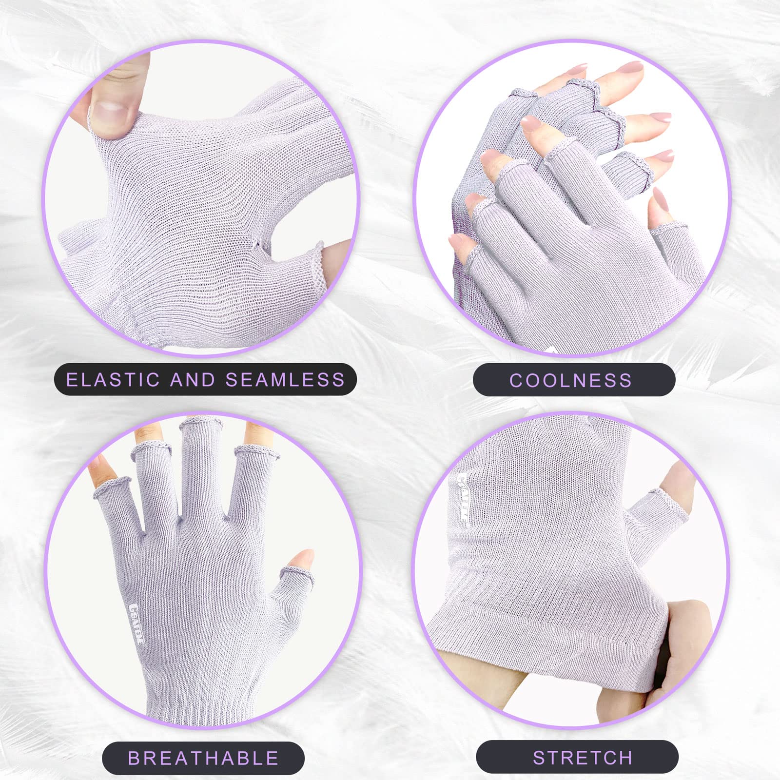 Woman wearing GSAFEME fingerless cotton gloves for manicure