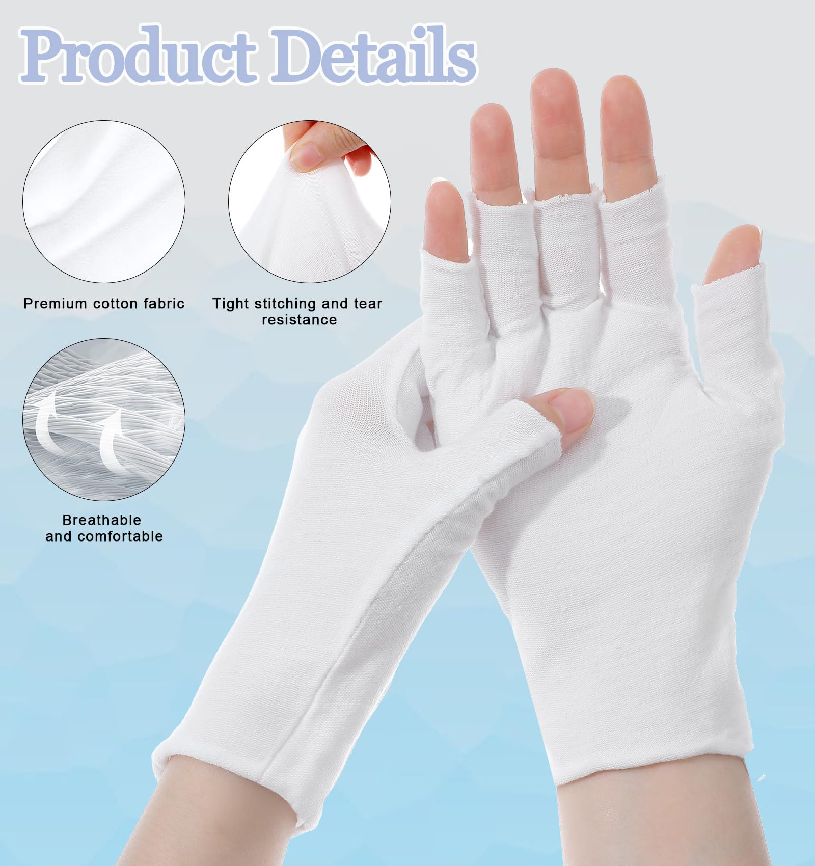 White cotton gloves for overnight moisturizing treatment