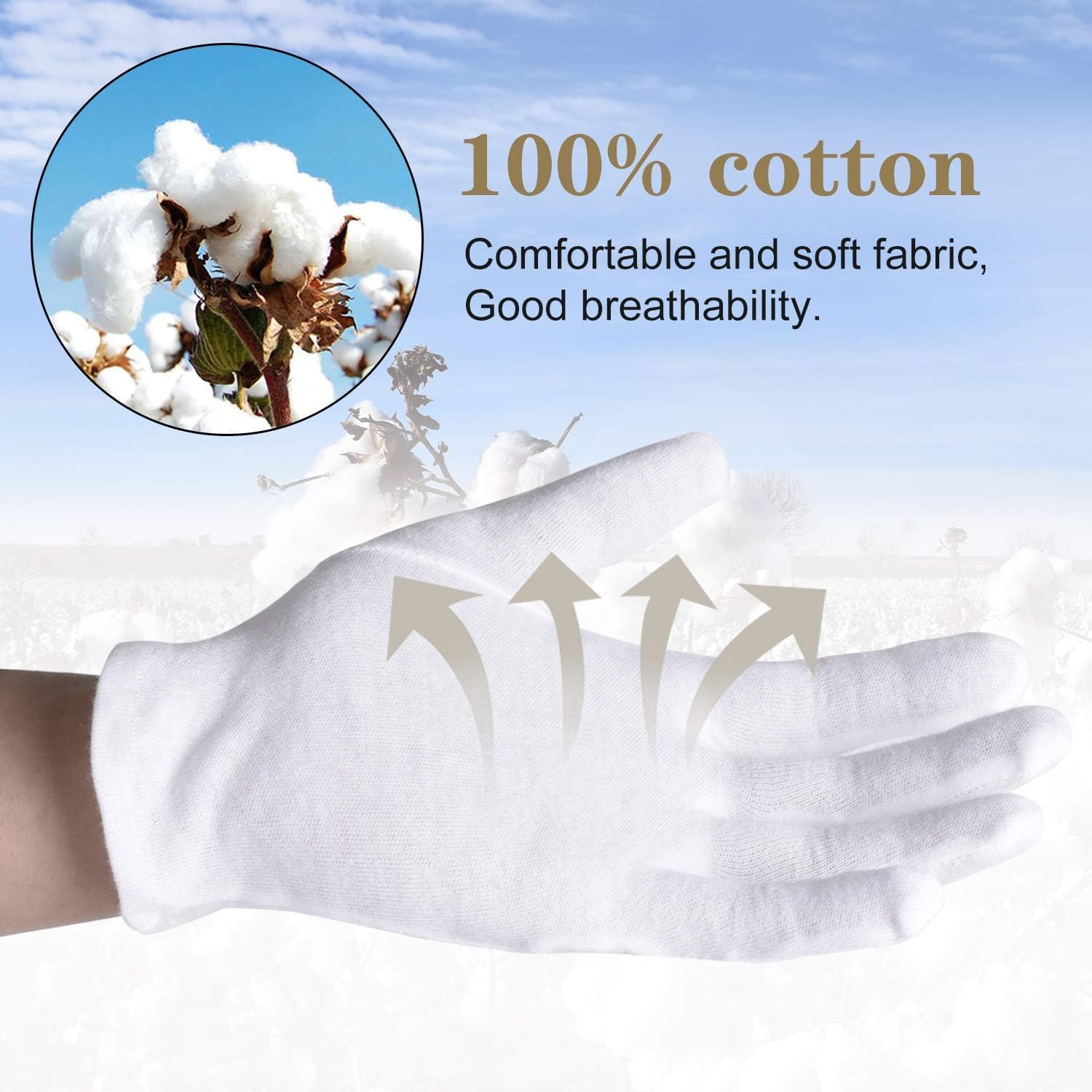 White cotton gloves for eczema and moisturizing