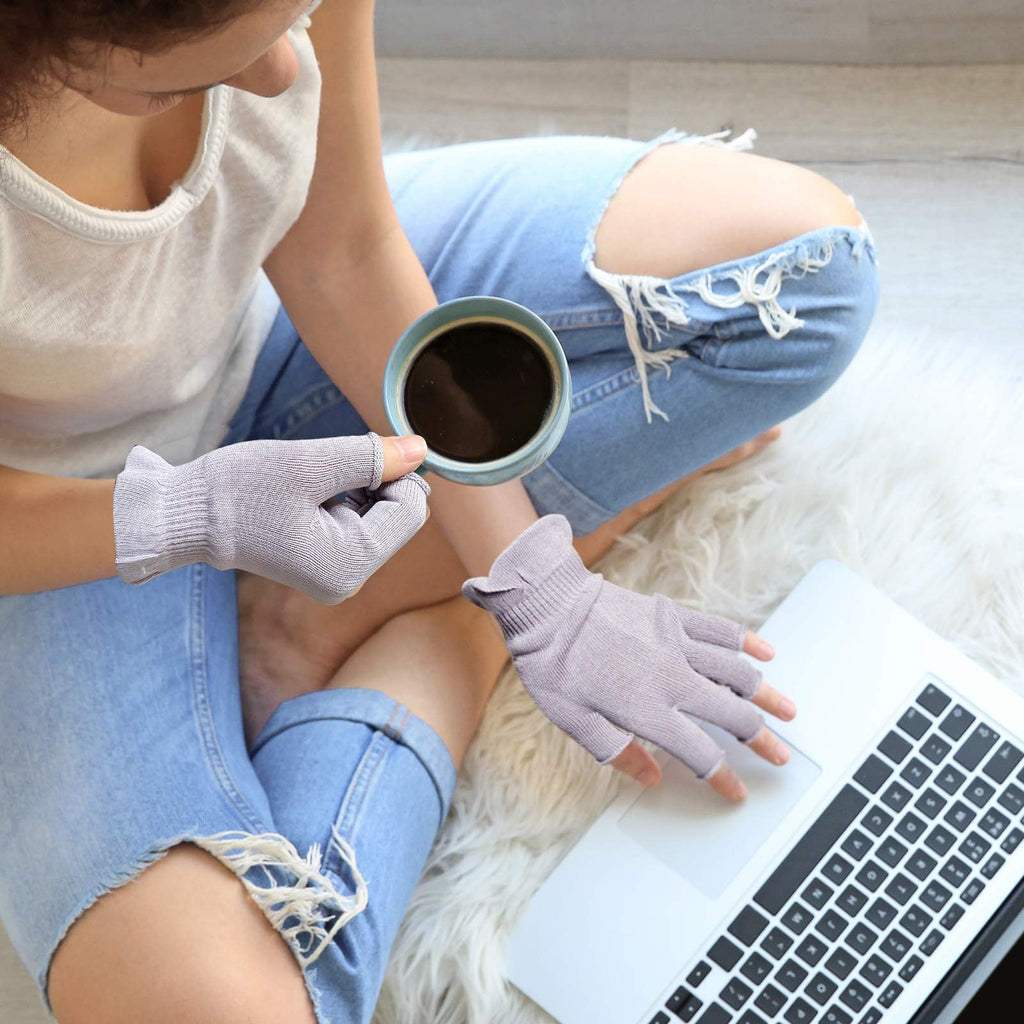 MIG4U eczema and dry hand treatment gloves laid flat to show design