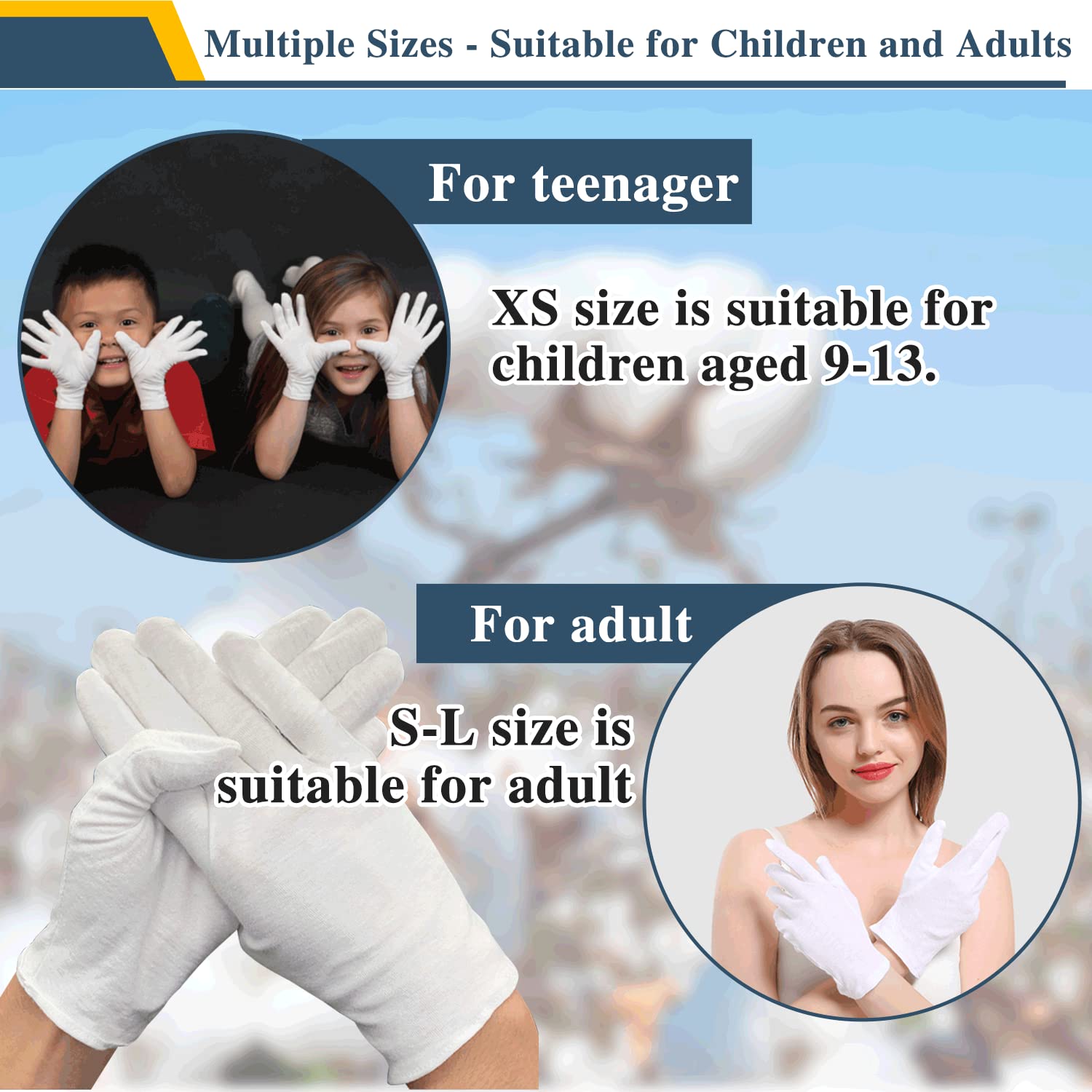 Flexible cotton gloves for dry skin care