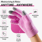 Furtaa moisturizing gel gloves showing pink fuzzy fabric and touchscreen fingertips