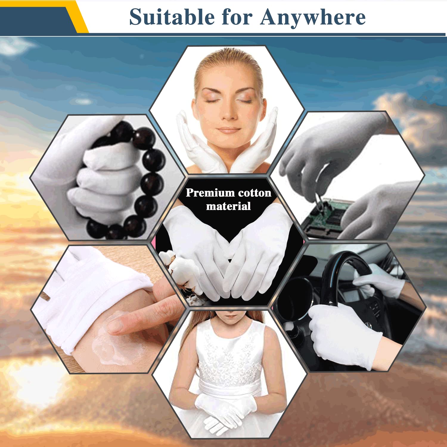 24 pieces white cotton gloves bulk set packaging