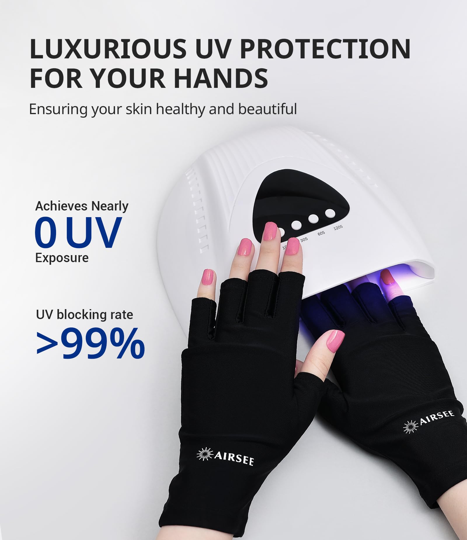 Airsee fingerless UV gloves showing breathable fabric texture