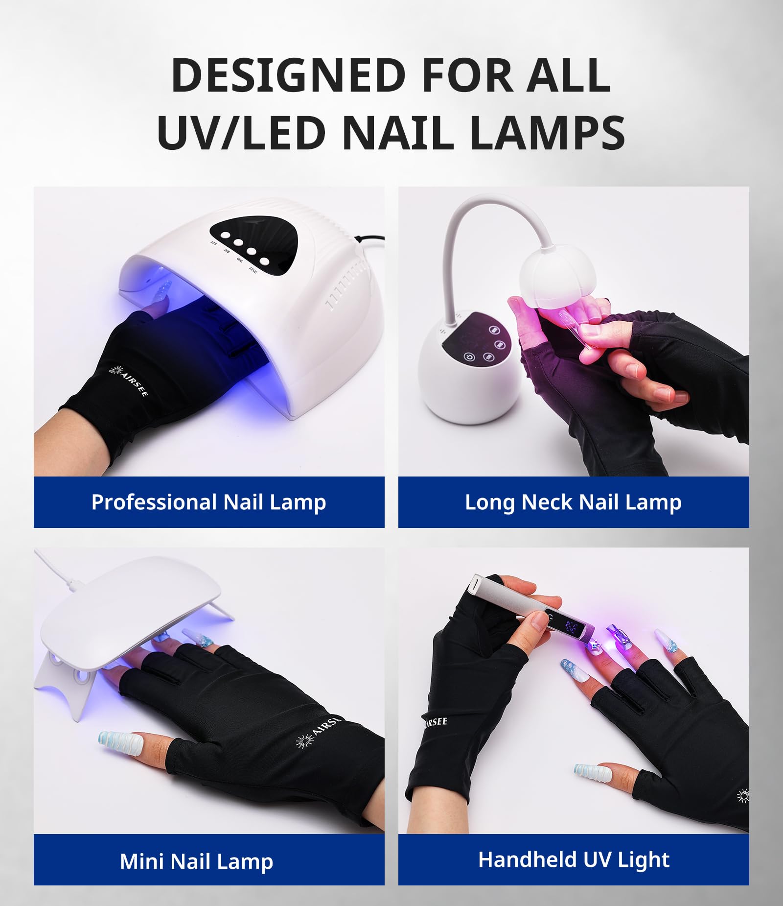 Side profile of Airsee UV protection gloves for nail art
