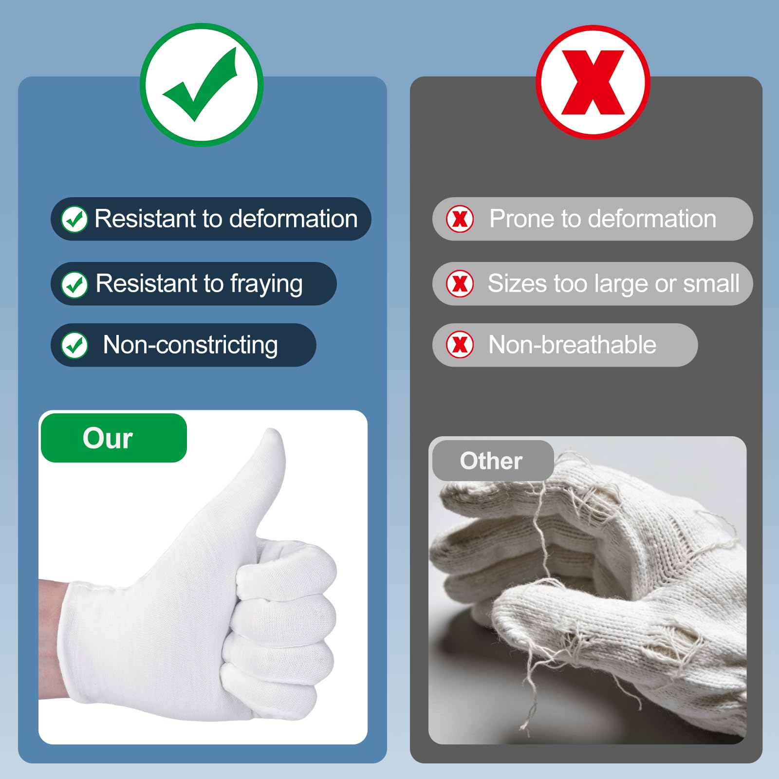 Hand wearing white cotton glove for inspection purposes