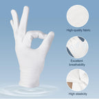 Pack of white cotton gloves laid out flat
