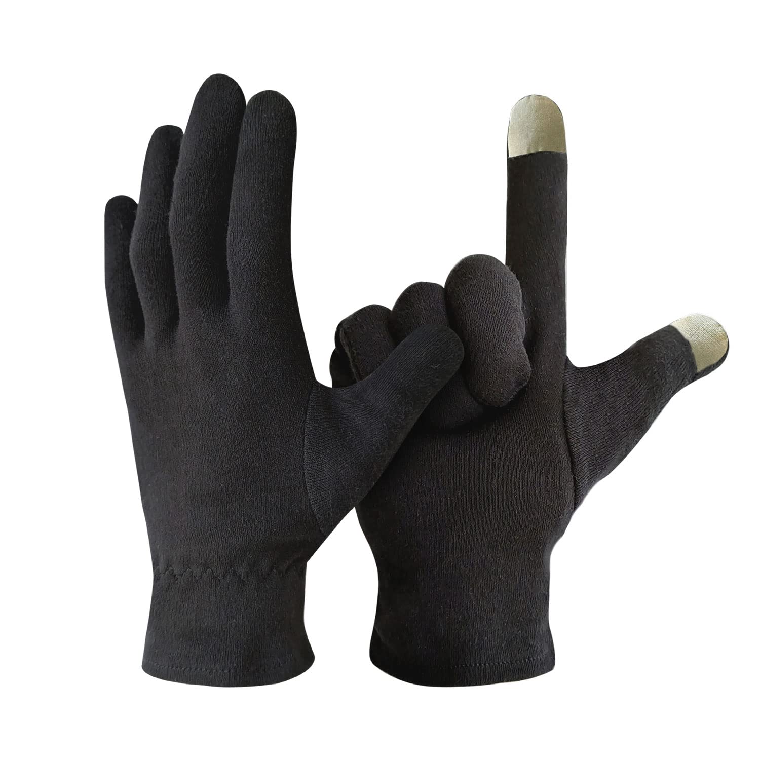 Black cotton spa gloves for eczema showing elastic cuff detail for secure fit.