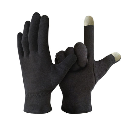 Black cotton spa gloves for eczema showing elastic cuff detail for secure fit.