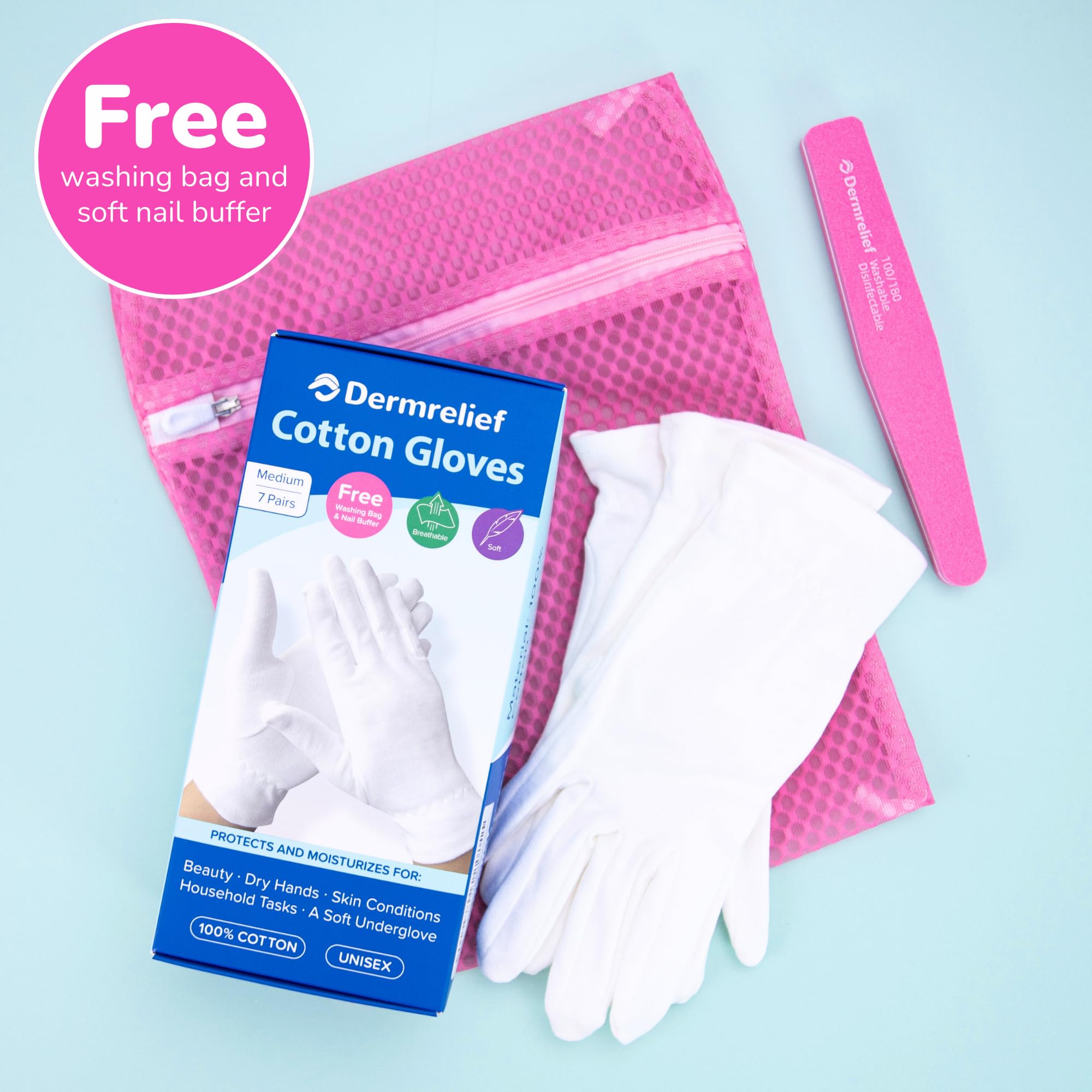 Dermrelief white cotton gloves for moisturizing dry hands