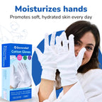 Dermrelief cotton gloves packaging box alongside mesh laundry washing bag