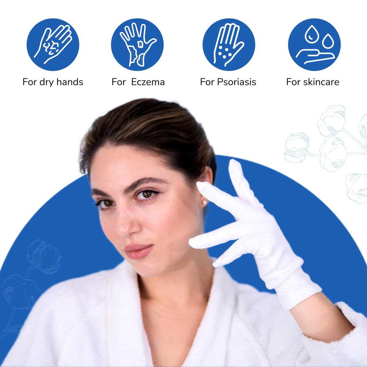 Back view of Dermrelief cotton gloves product packaging details
