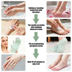 Model wearing KUKUGO green moisturizing gloves and socks set