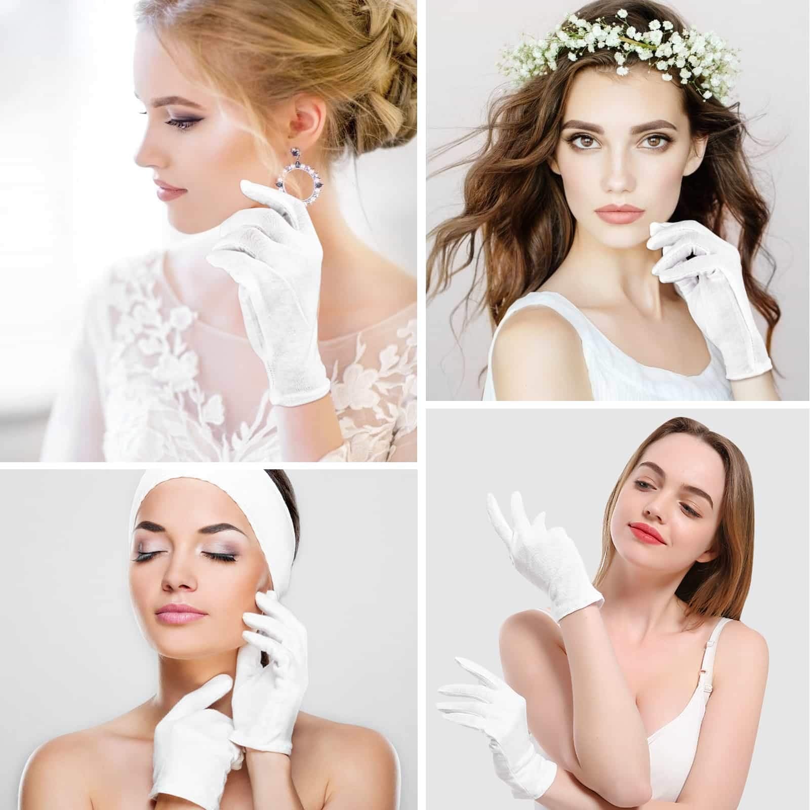 Medium size white cotton gloves for eczema relief and skin protection.
