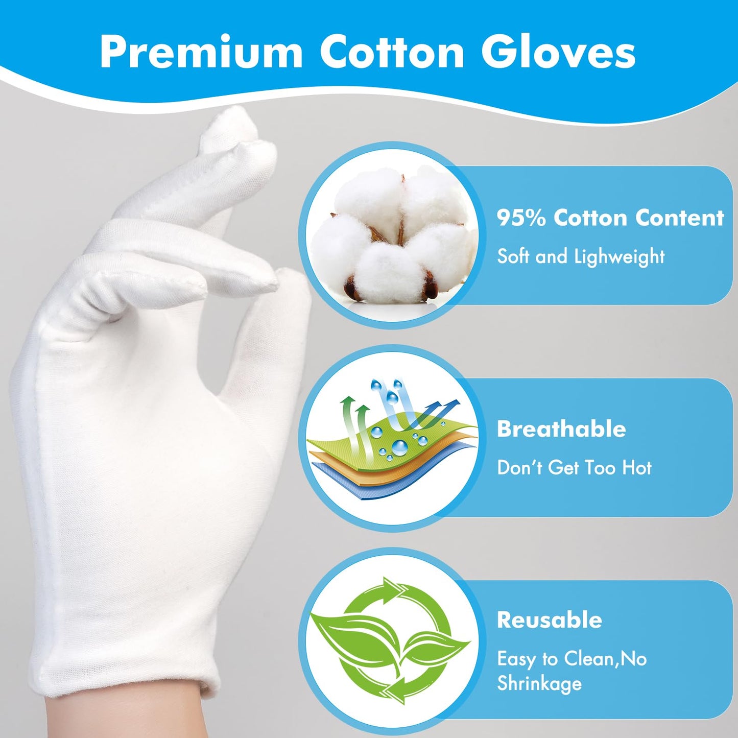 Close up view of breathable cotton fabric for dry hands
