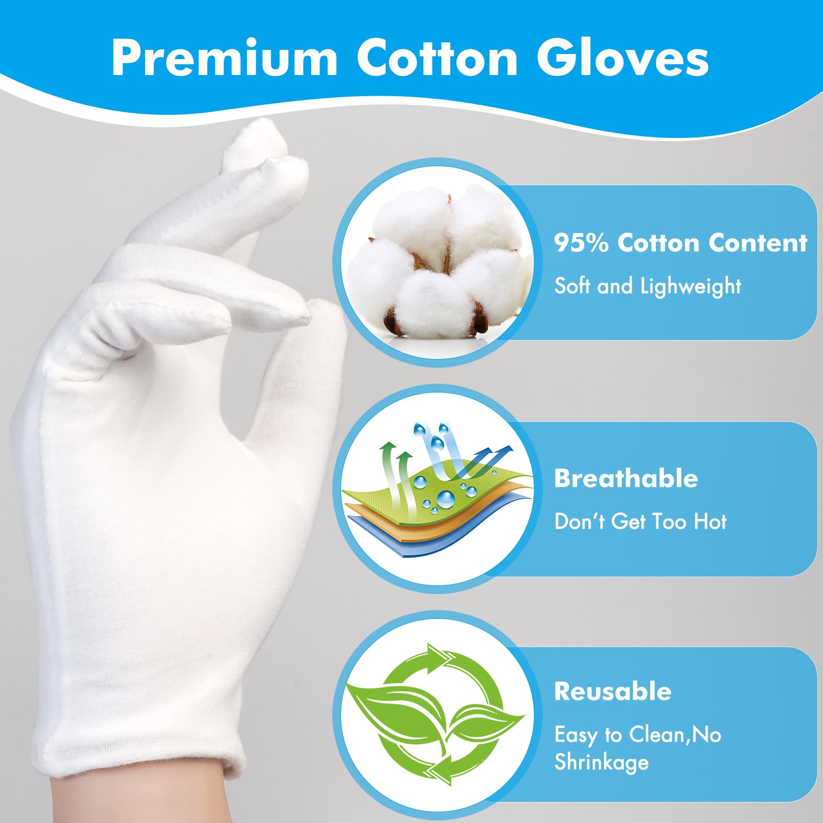 Close up view of breathable cotton fabric for dry hands