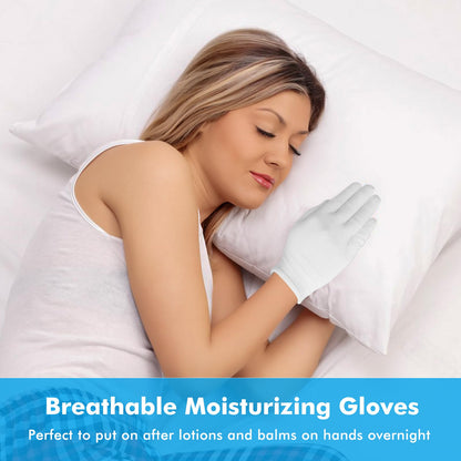 Model wearing white cotton gloves for overnight spa treatment
