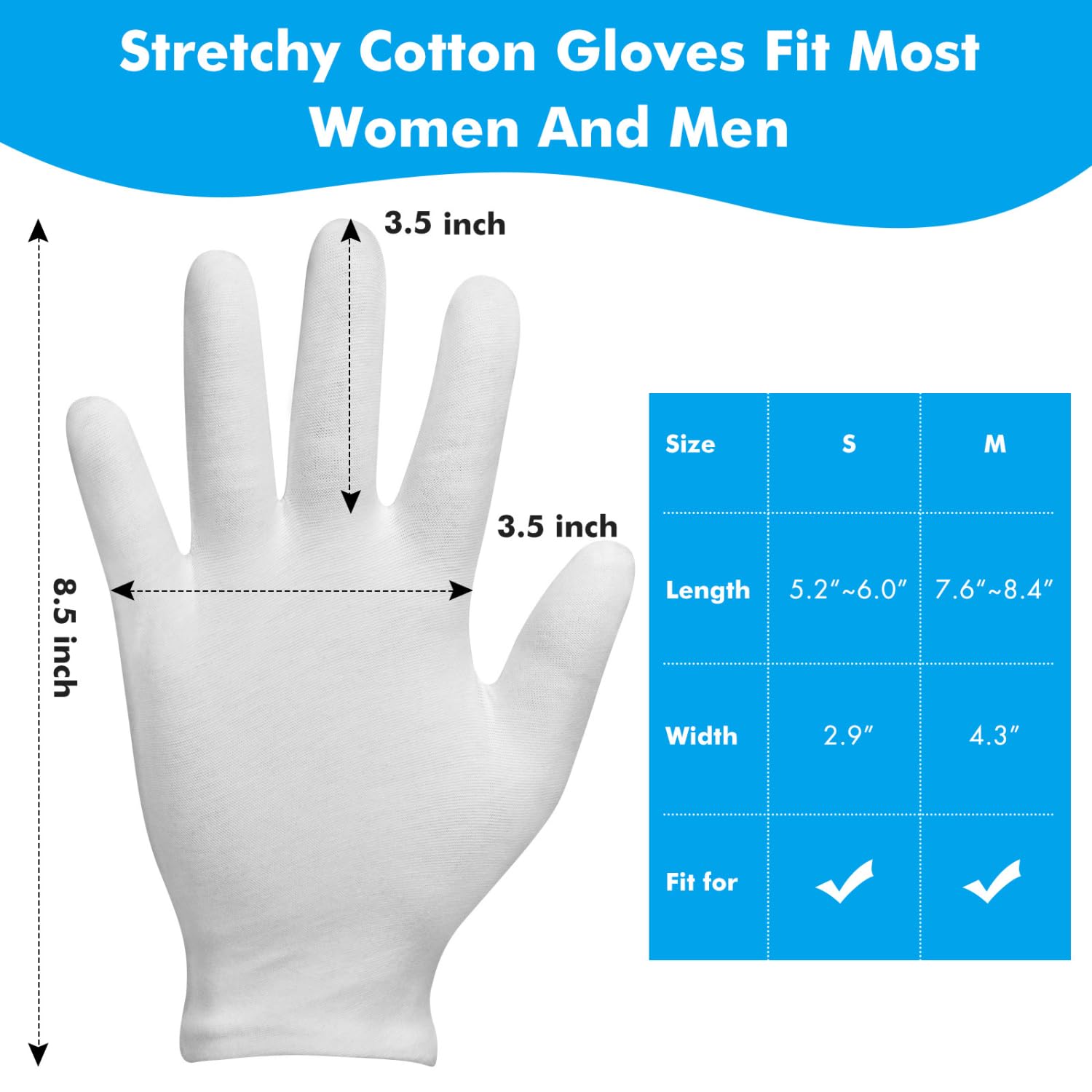 Washable white cotton gloves for men and women