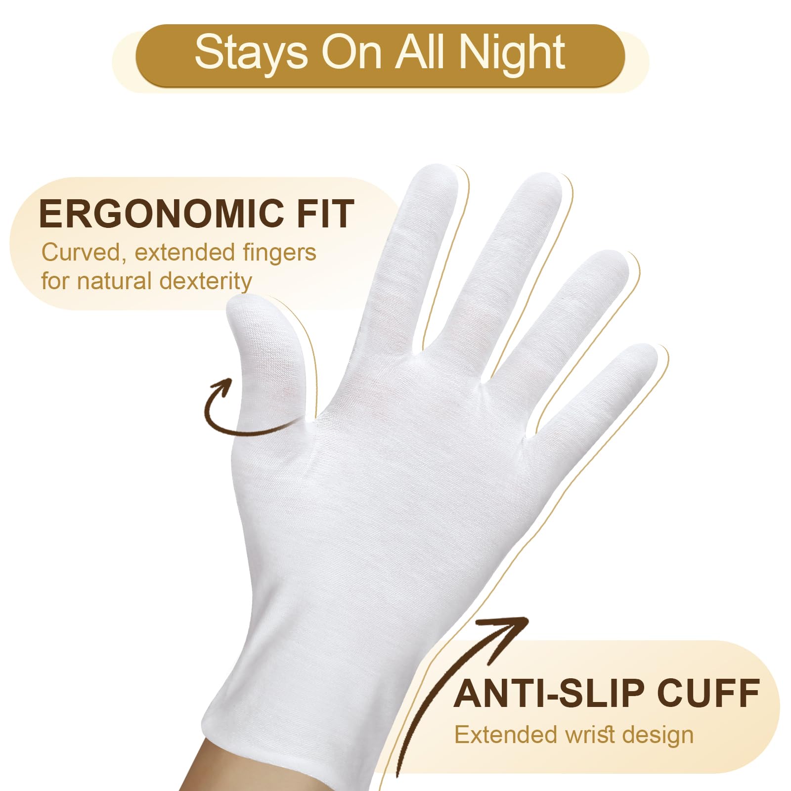 Close up of breathable cotton fabric and elastic cuff on white gloves