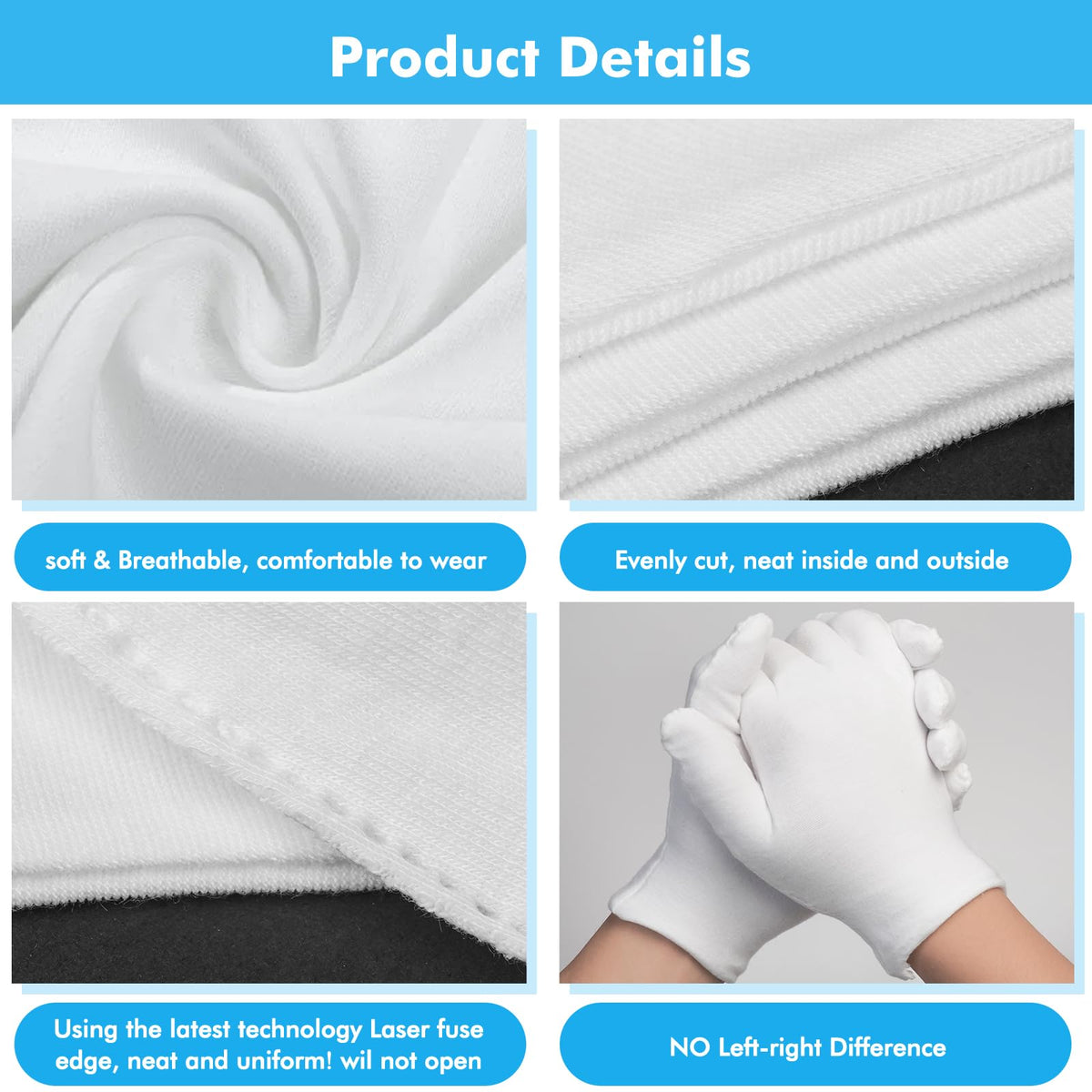 Pupkoli cotton gloves displayed flat for cosmetic and work liner use