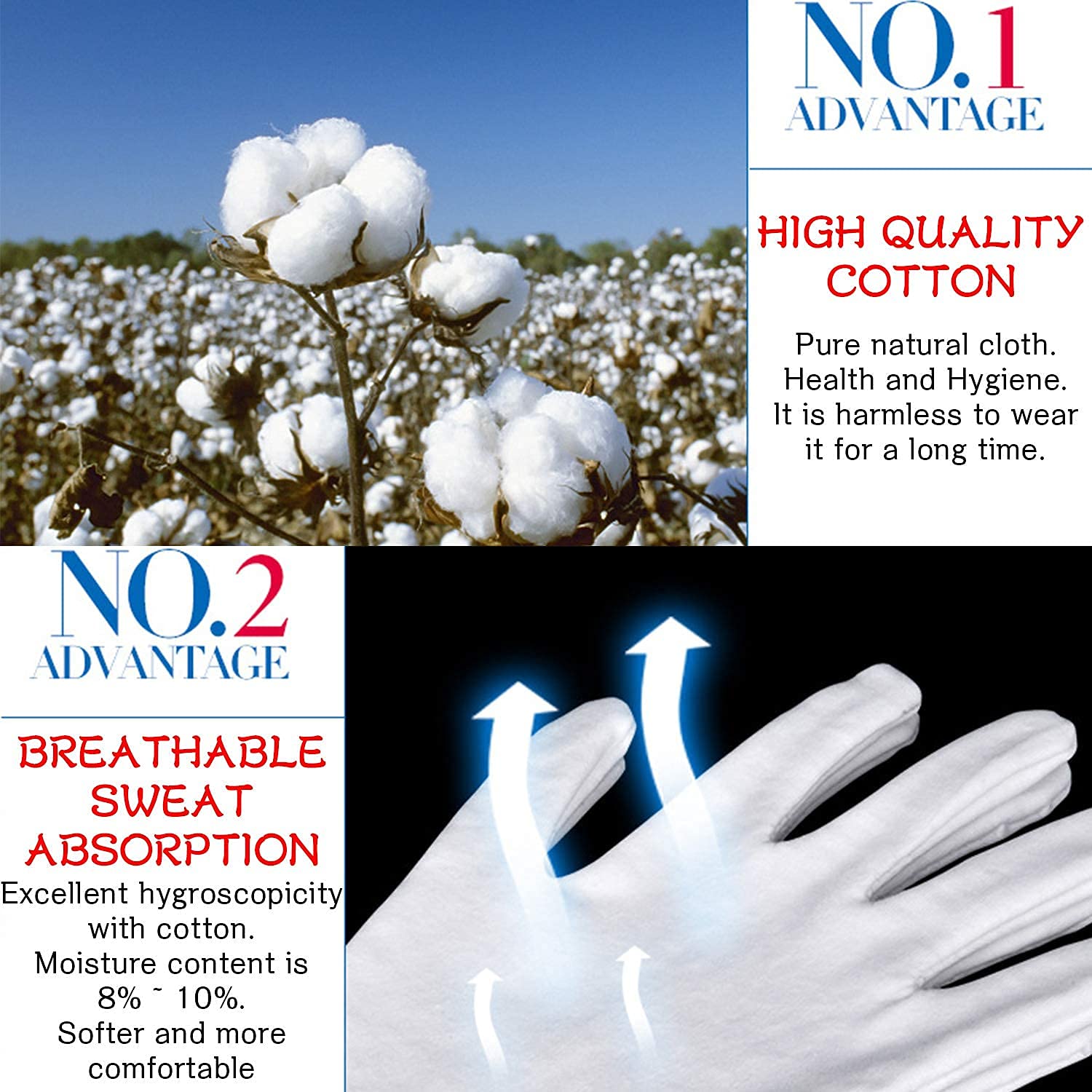 Set of 24 pairs white cotton gloves for home and spa
