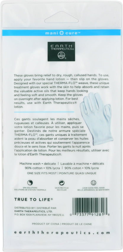 Close up of the Therma-Flo weave texture on white cotton moisturizing gloves.