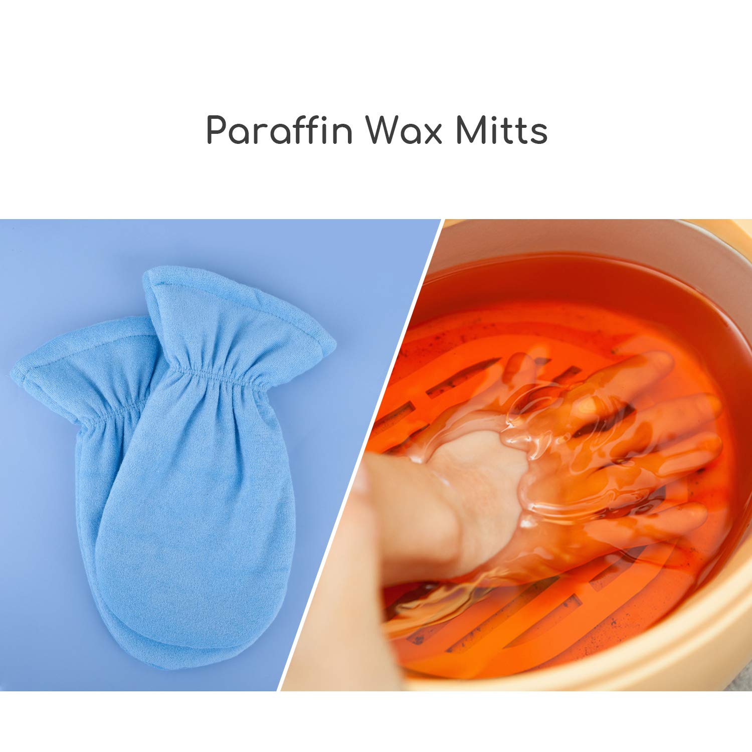 Blue thick cotton blend heated mittens for thermal wax treatment