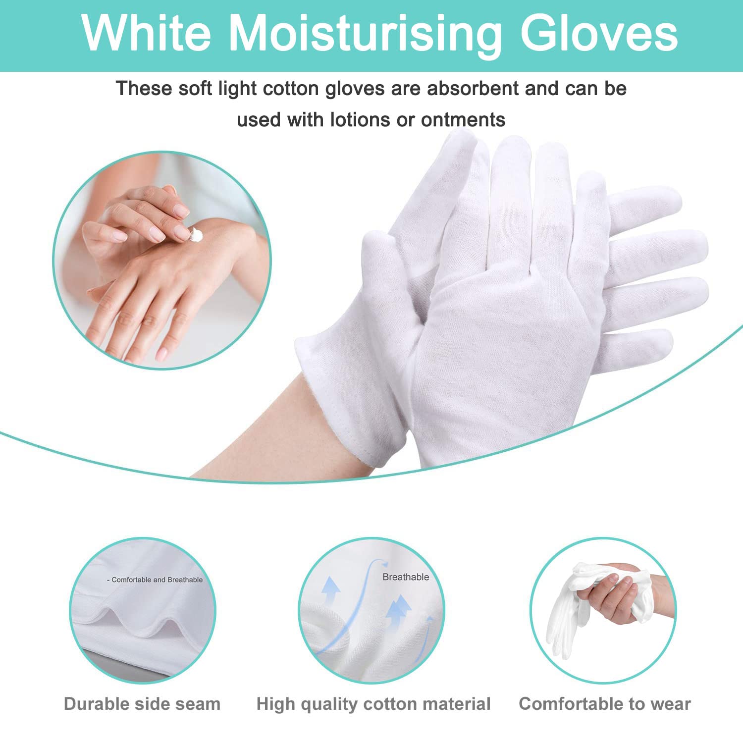 Person wearing white cotton gloves for nighttime moisturizing