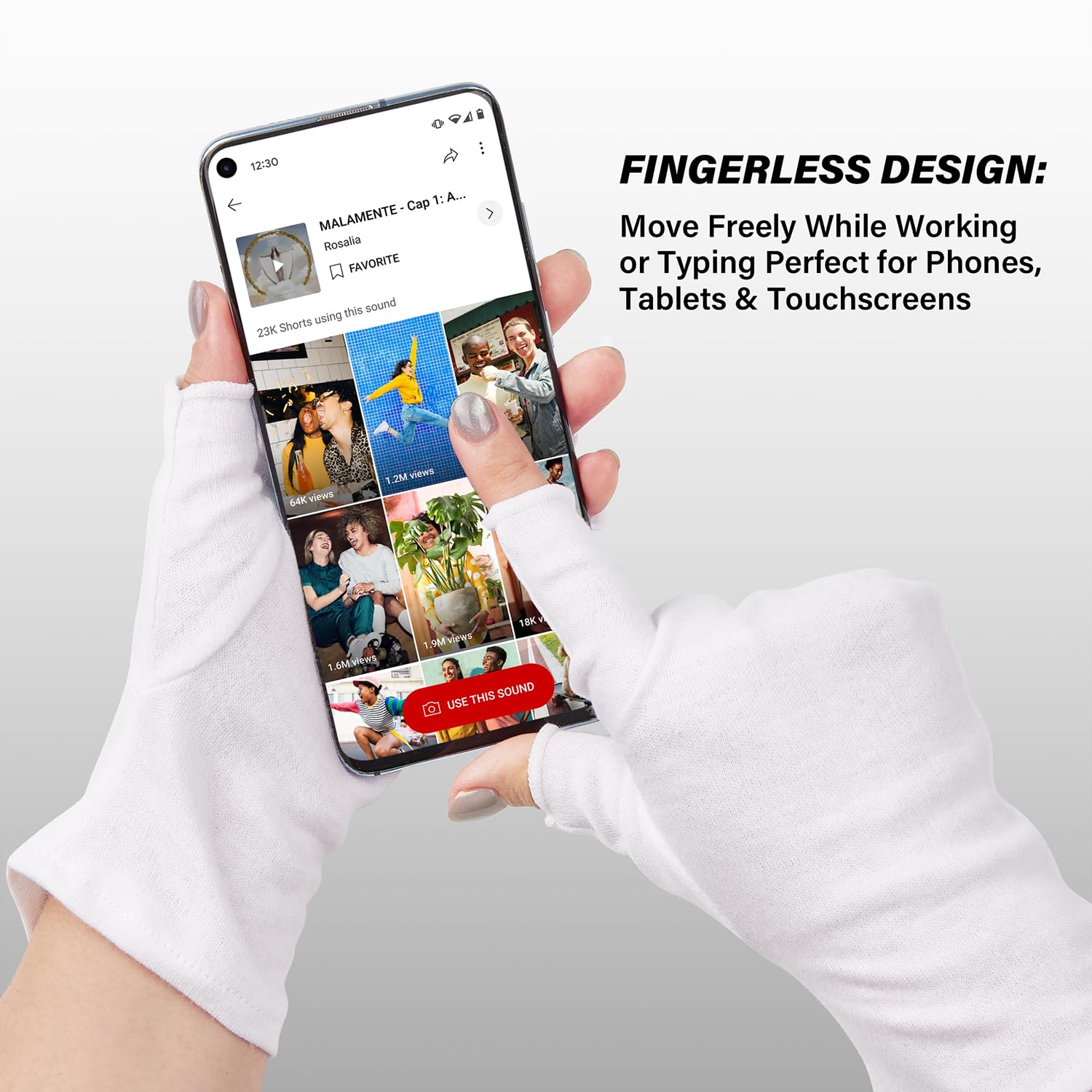 White cotton gloves for dry hands showing fingerless design