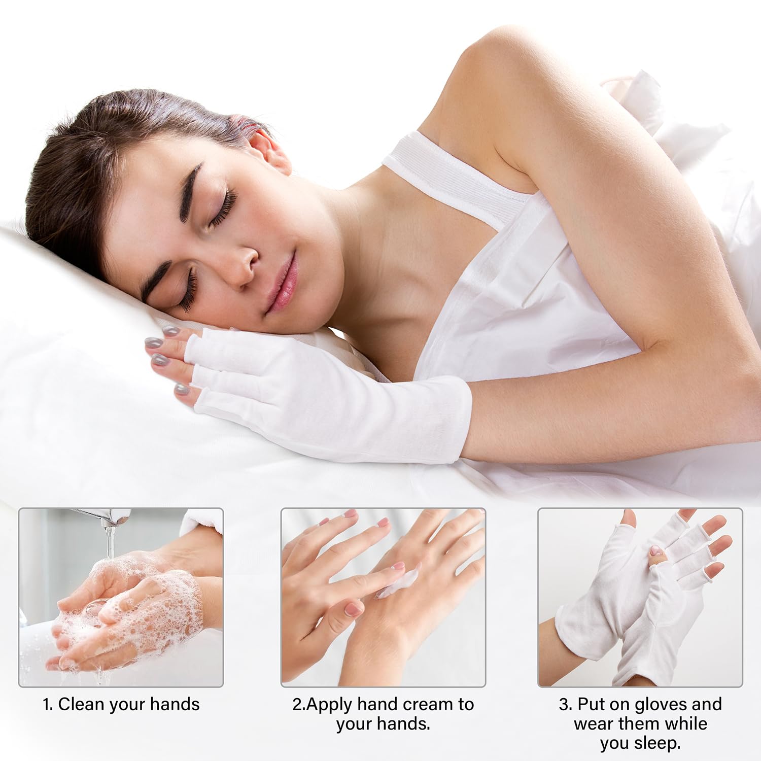Close up of breathable cotton fabric of moisturizing gloves