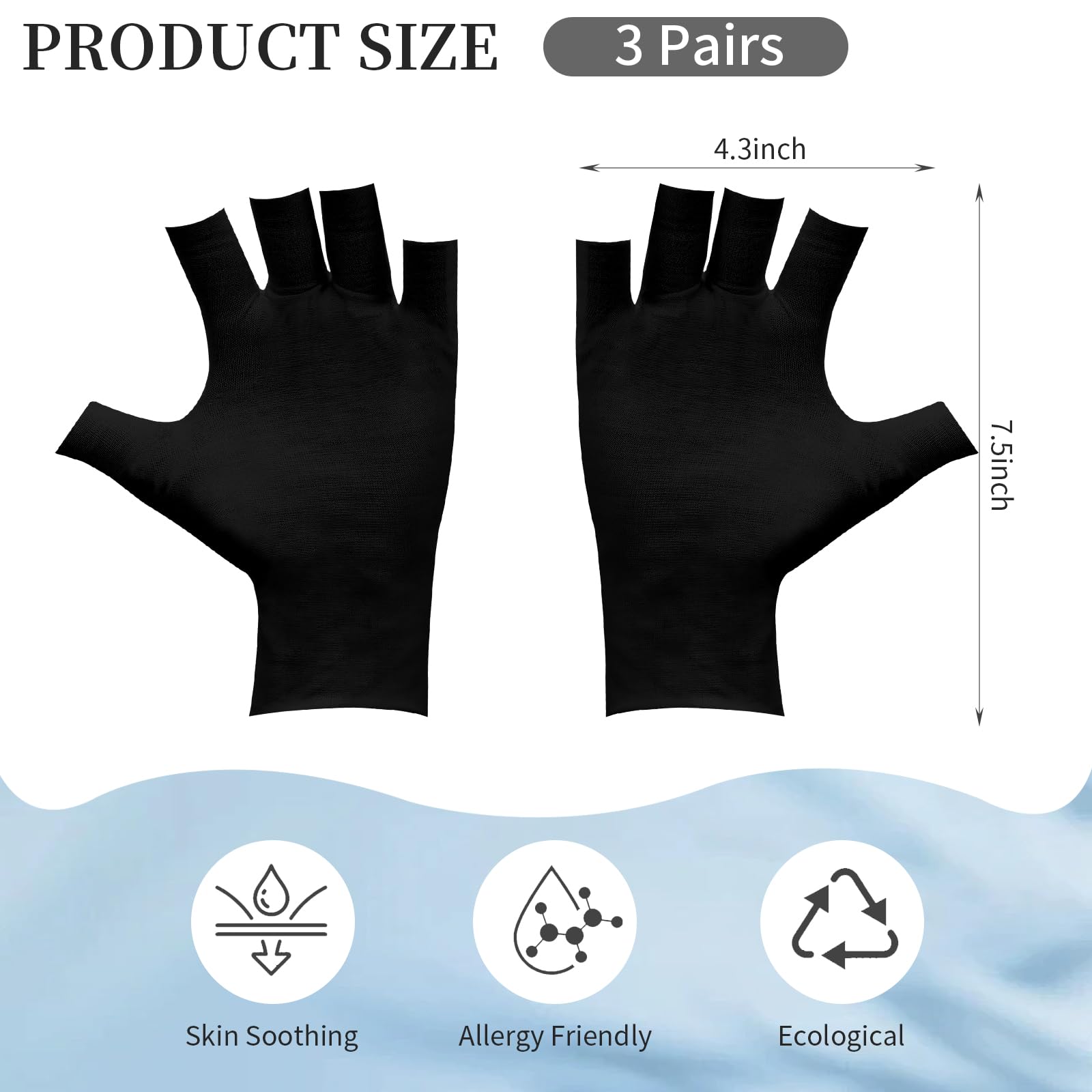 Three pairs of black cotton gloves for dry hand care