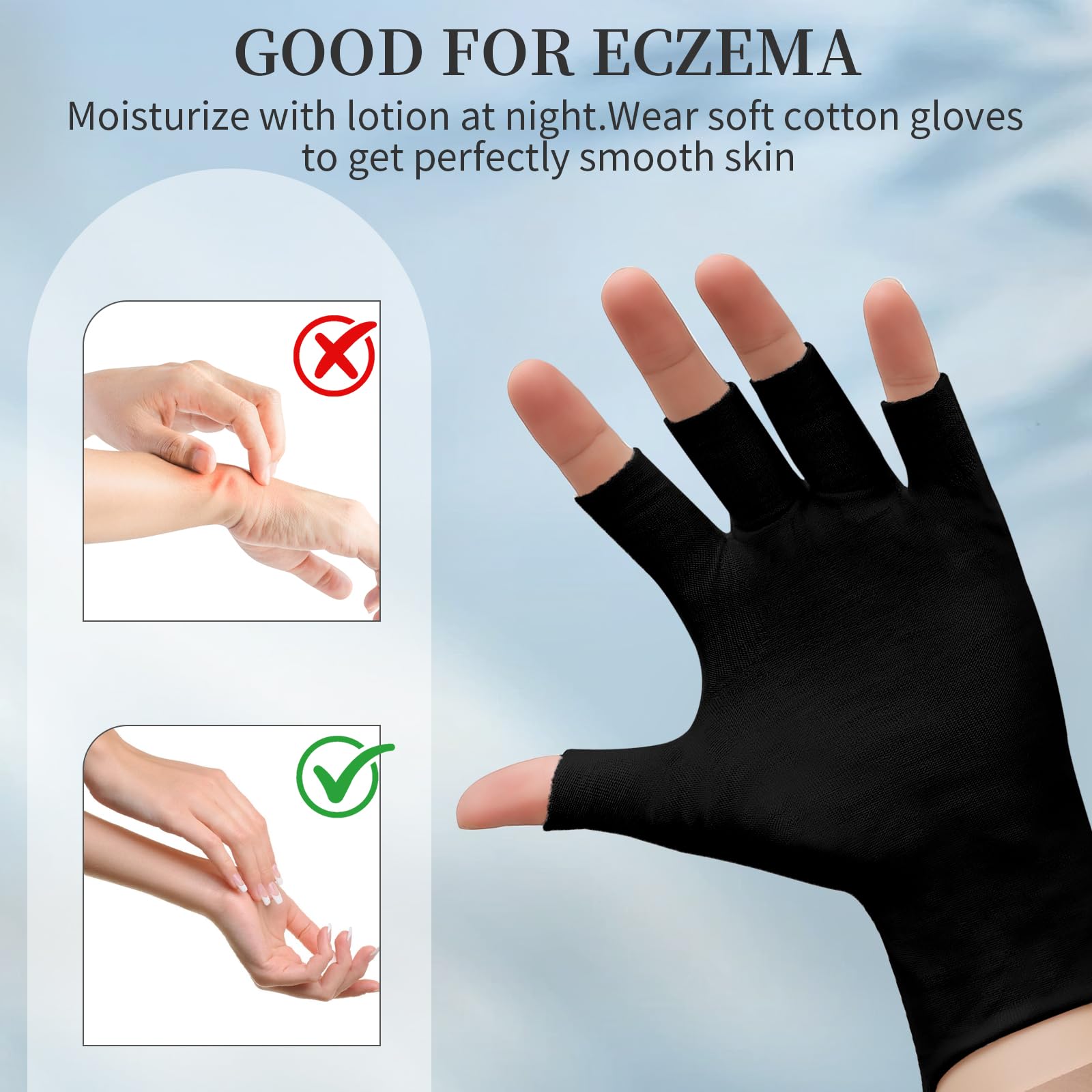 Close up of breathable fabric on black moisturizing gloves