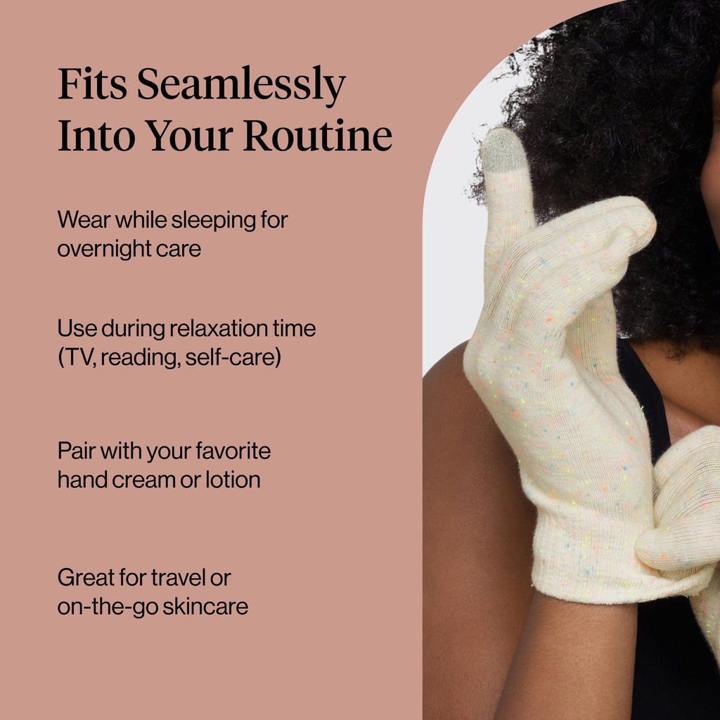 Kitsch Moisturizing Spa Gloves paired with hand lotion tube