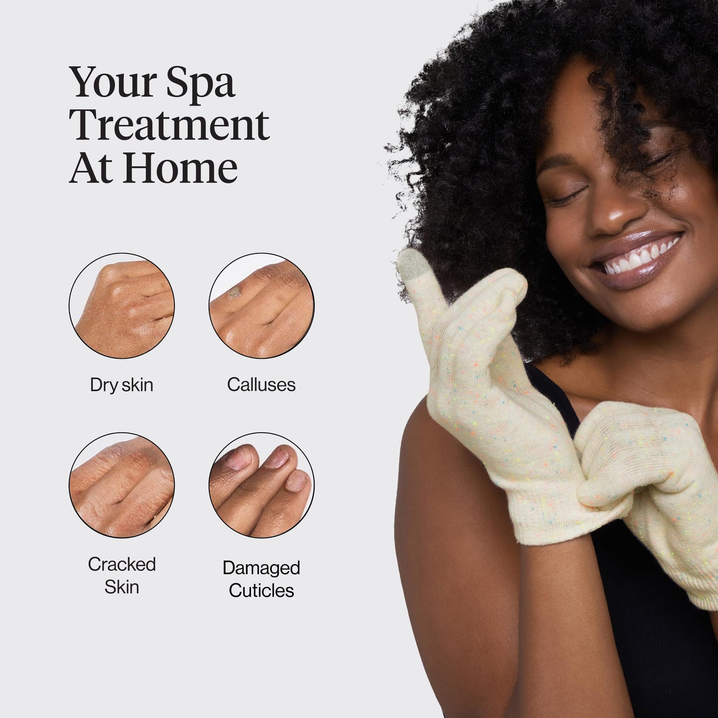 One size fits most Kitsch spa gloves on hands