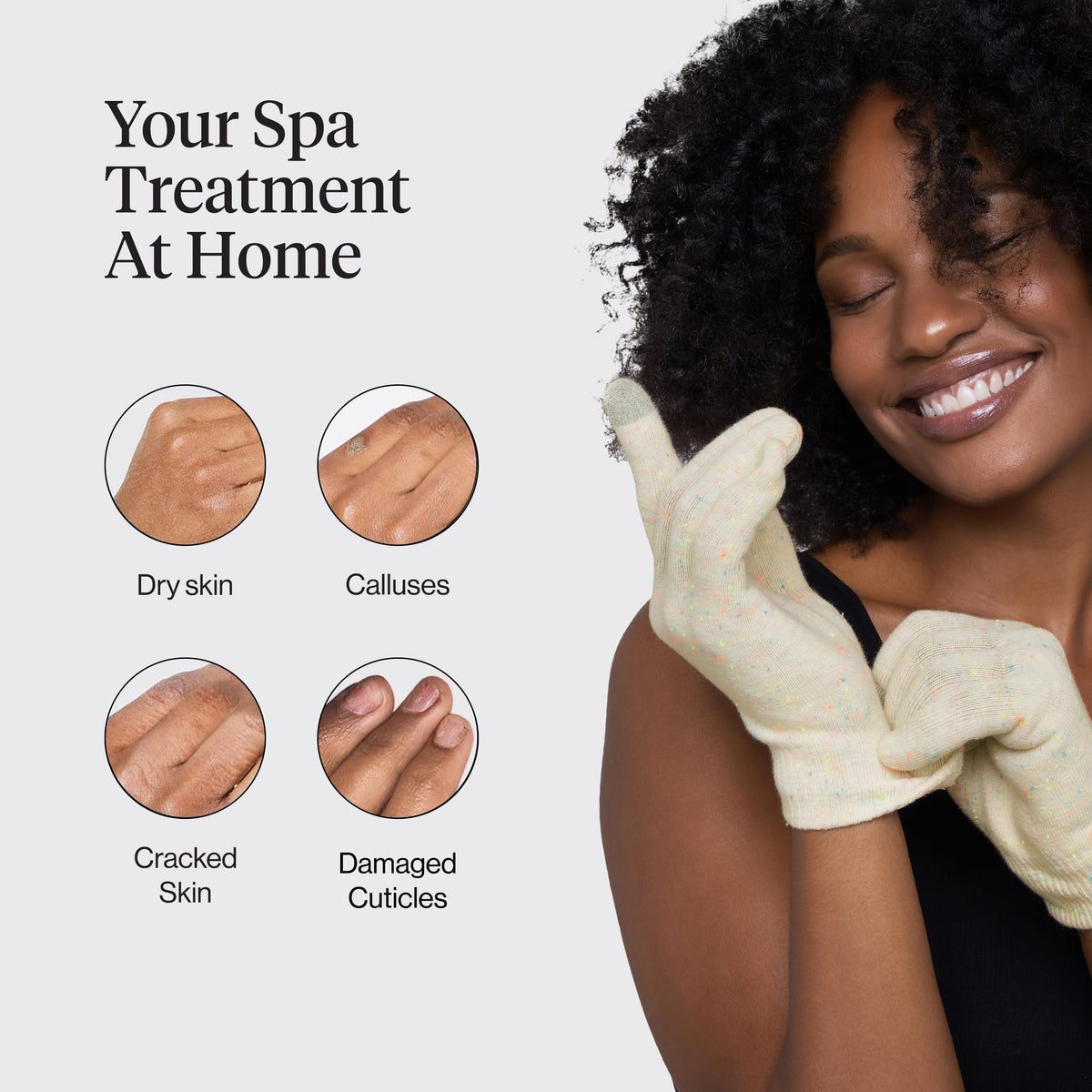 Kitsch Moisturizing Spa Gloves folded next to storage pouch