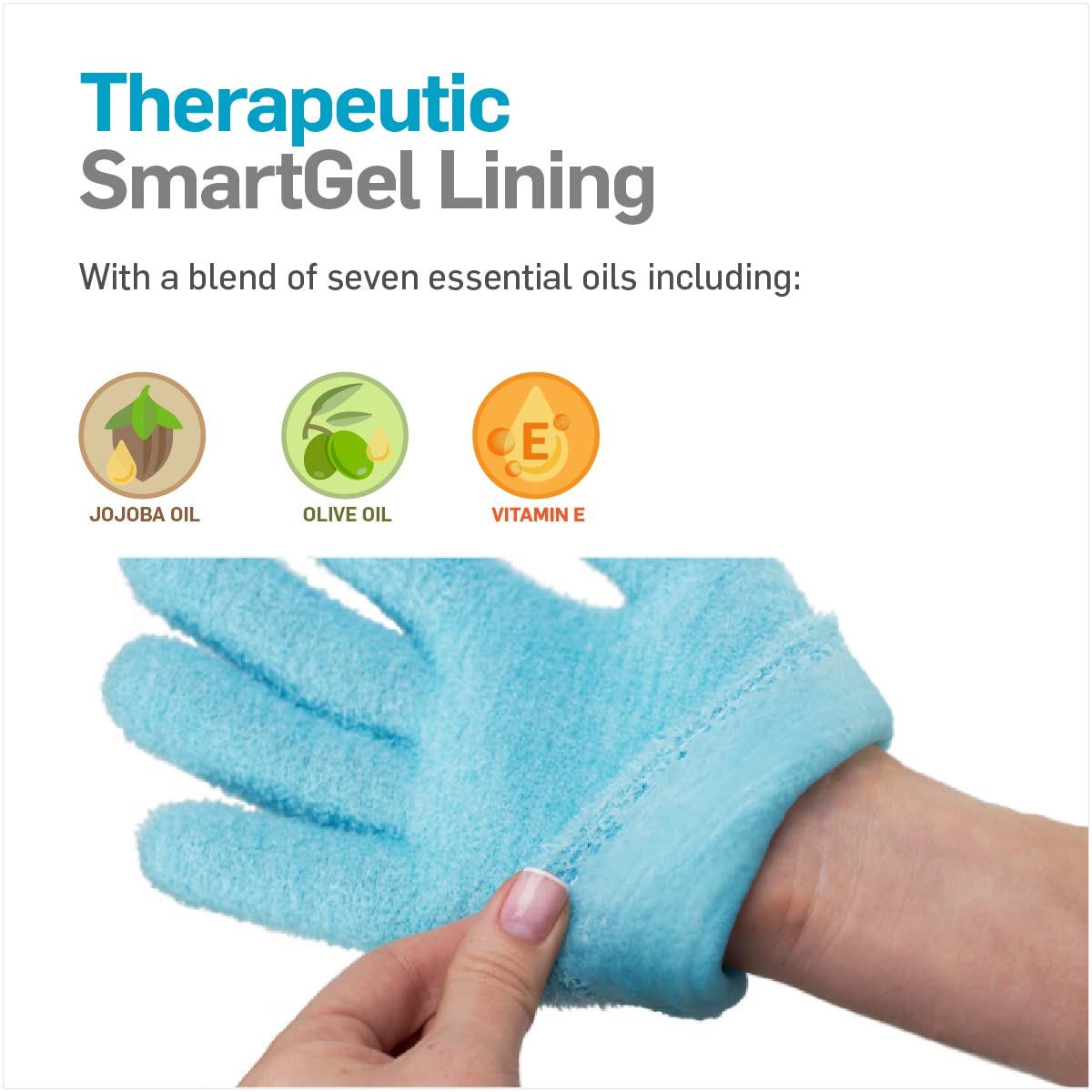 Person wearing NatraCure aqua gel gloves for intensive hand repair