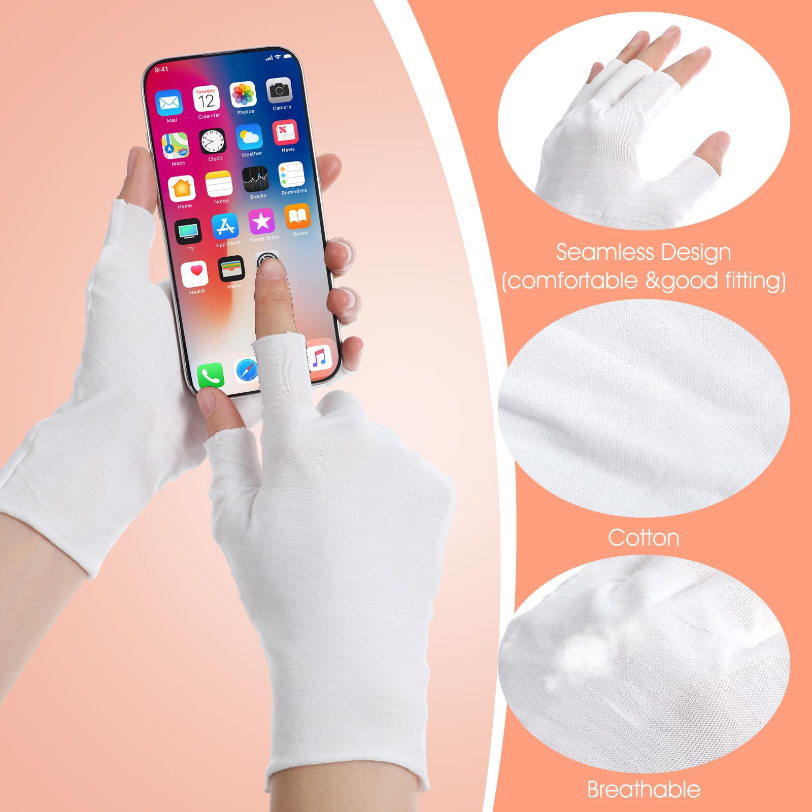 Close up of ValueBargain cotton moisturizing gloves texture