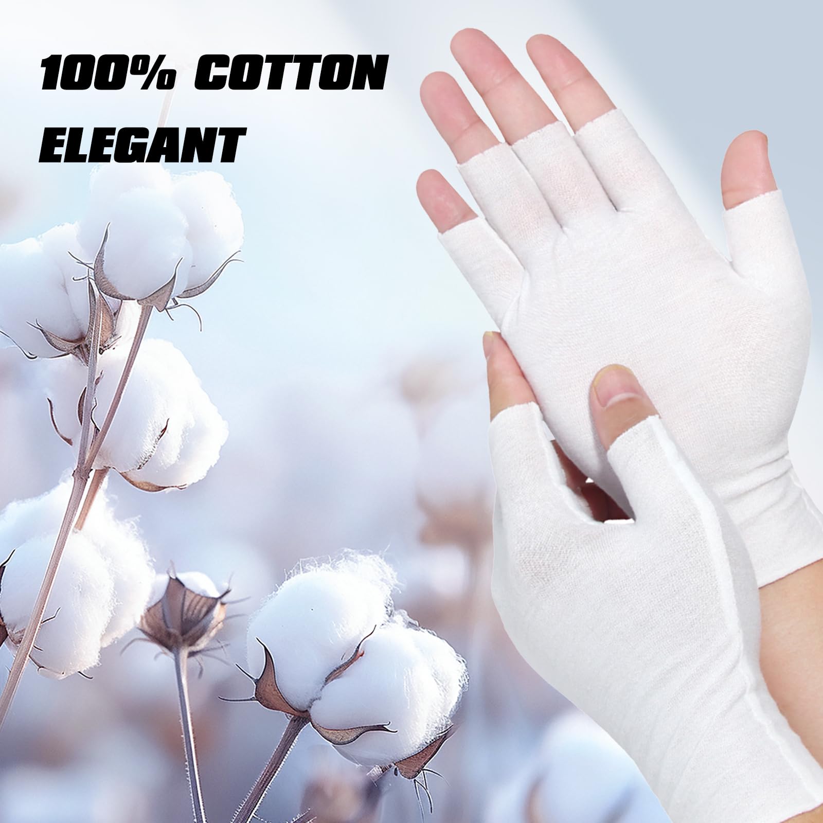 Woman wearing PKRFCJ white moisturizing gloves for night treatment