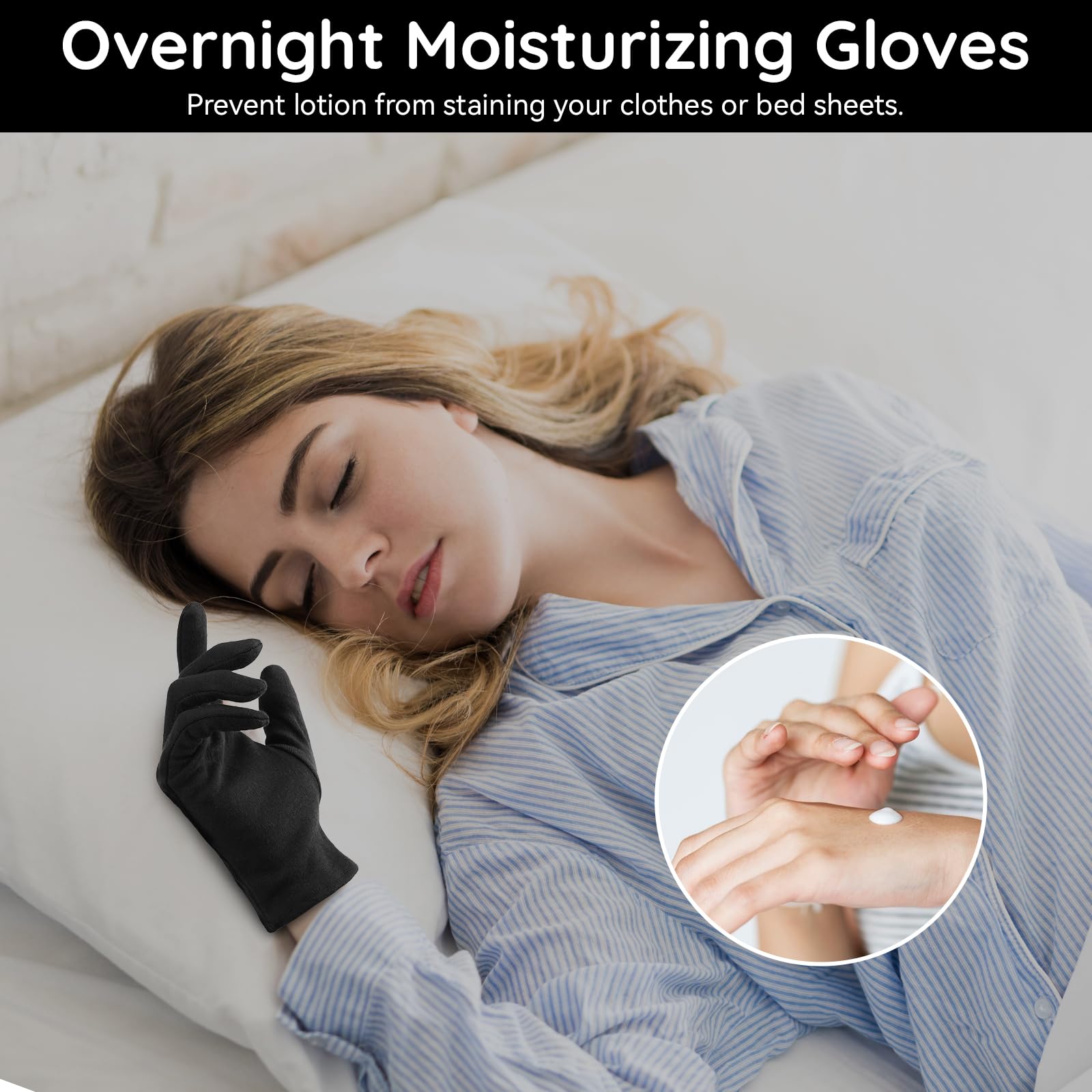 Six pairs of black spa gloves for overnight hand care