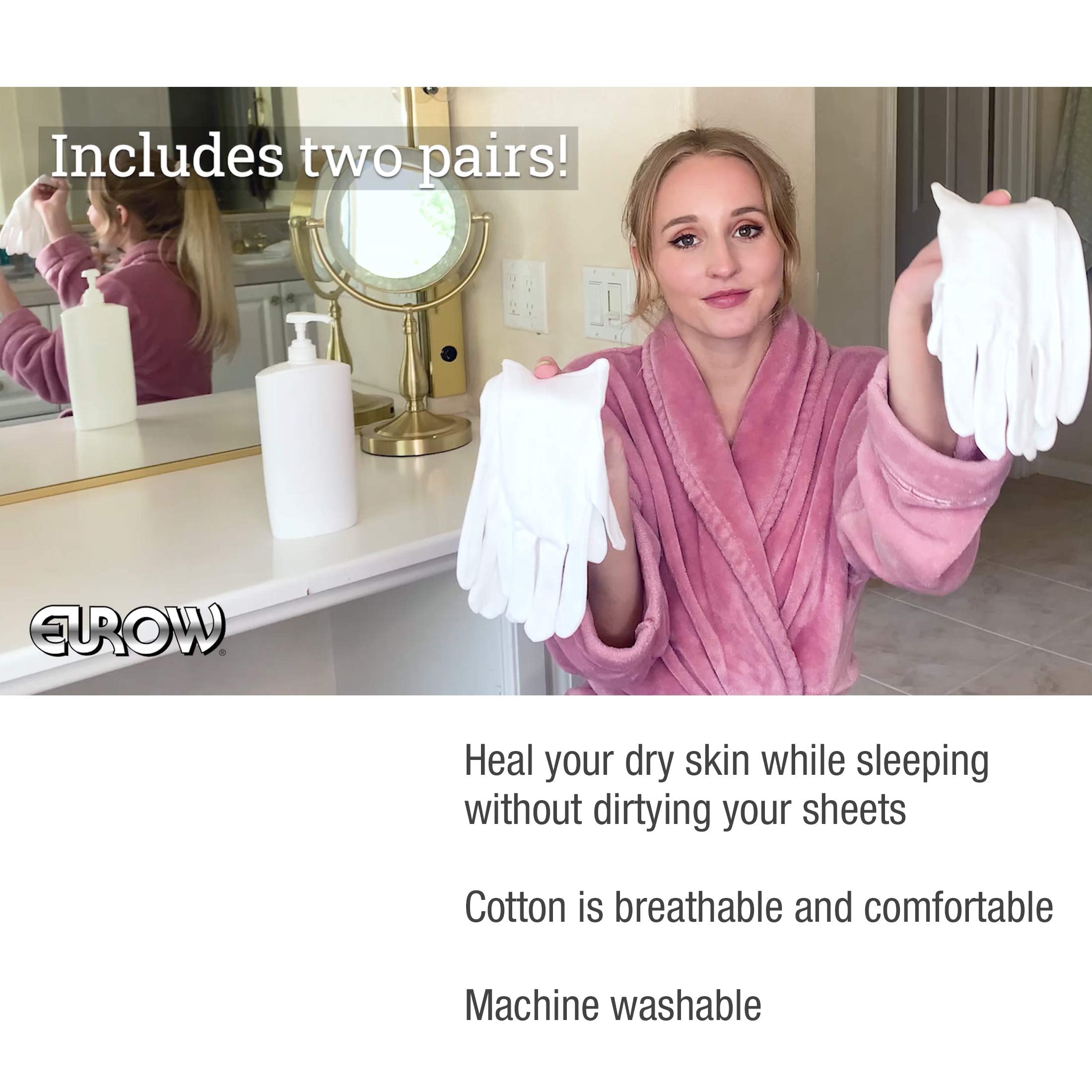 Eurow 2 pack cotton gloves for locking in hand lotion overnight.