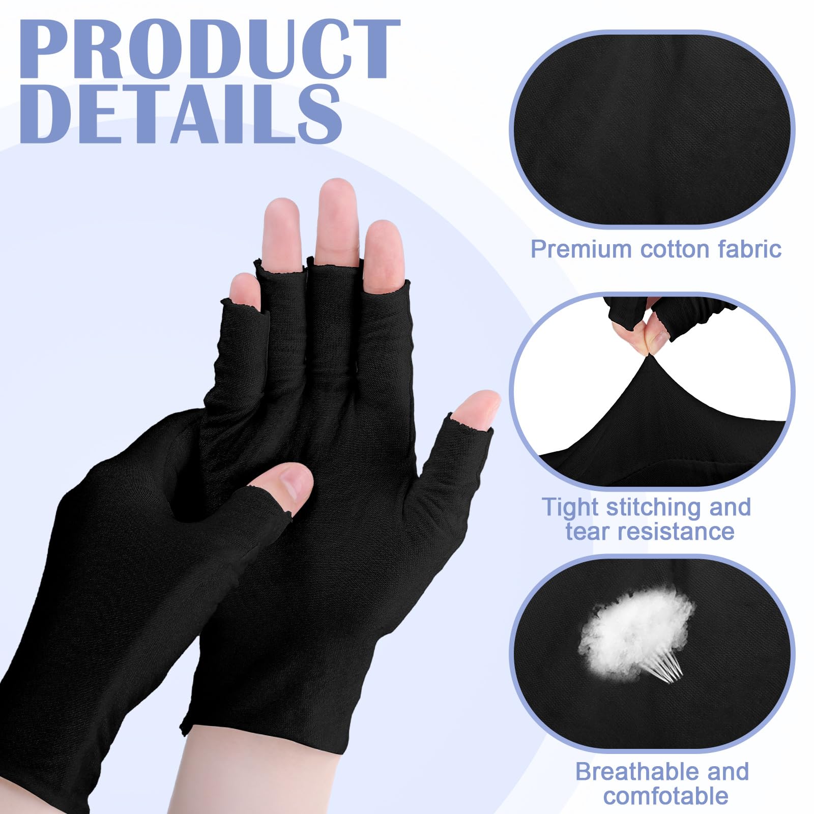 Woman wearing Geyoga black fingerless moisturizing gloves while using phone