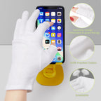 White touchscreen compatible spa treatment gloves laid flat