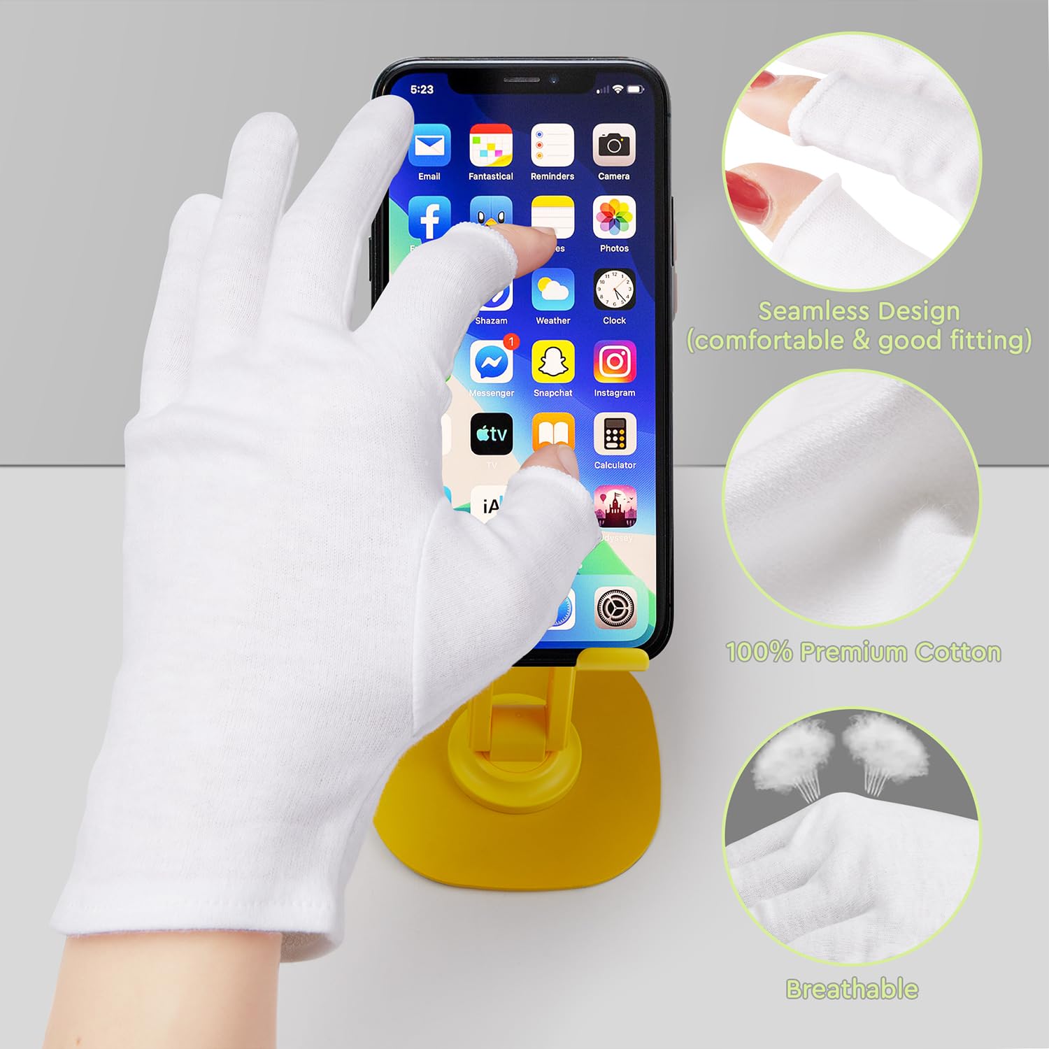Swaker white cotton gloves with touchscreen fingertips