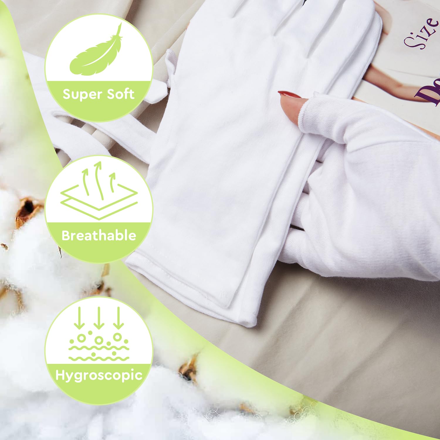 4 pairs of Swaker cotton gloves for overnight spa treatment