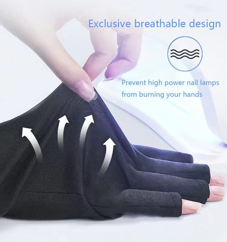 Hand wearing NVUGFJ UV protection gloves under nail lamp